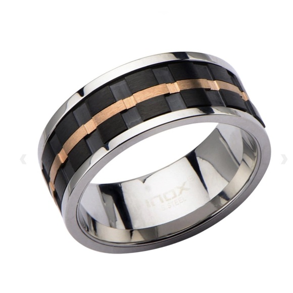 Silver Stainless Steel Ridged Stripe Spinner Ring - Picture 1 of 7